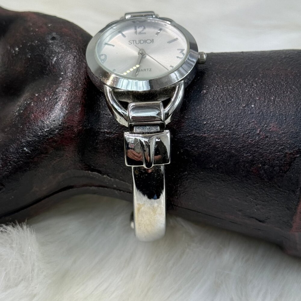 Studio Silver Tone Dial Round Case Hinge Bracelet… - image 2
